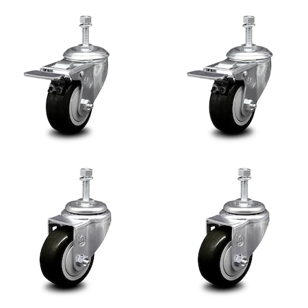 Service Caster 3 Inch Black Polyurethane Swivel 10mm Stem Caster Total Lock Brake SCC, 2PK SCC-TSTTL20S314-PPUB-BLK-M1015-2-S-2
